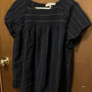 LOFT Navy Button-Detail Blouse Size Large